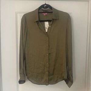 Olive Green Button-Up Women's Top